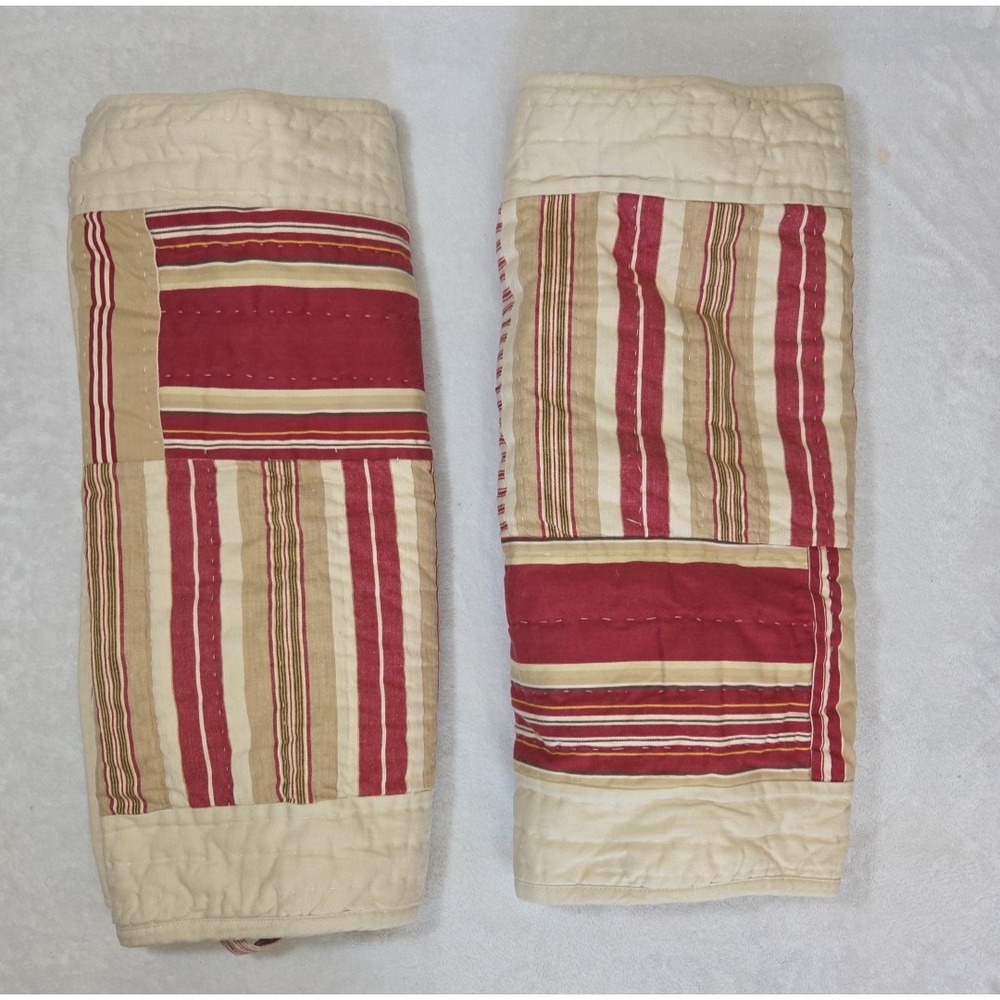 2 Pottery Barn Vintage Stripe Patchwork Quilted Pillow Shams Ticking 2007 STD - Picture 12 of 13